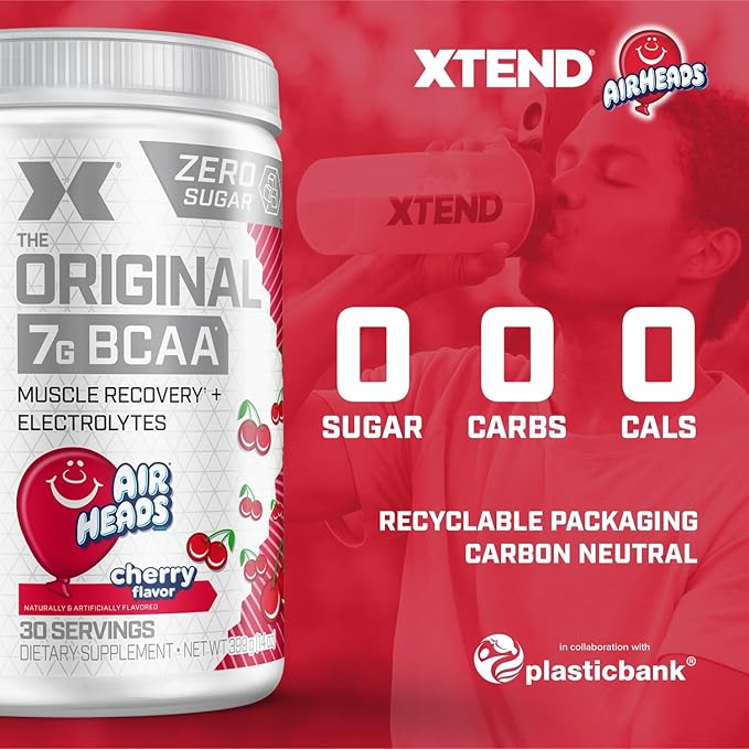 Xtend Original BCAA Powder Airheads Candy Flavor, 7g BCAA and 2.5g L-Glutamine, Sugar Free Post Workout Muscle Recovery Drink with Amino Acids for Men & Women, 30 Servings