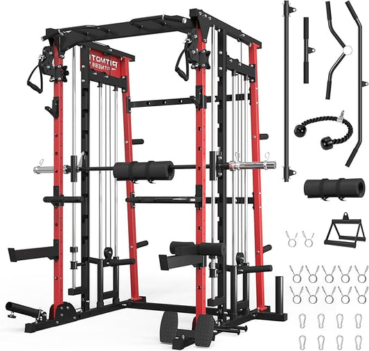 Smith Machine,2200 LBS Squat Rack for Home Gym with Dual Pulley System,Multifunctional Power Rack Cage for Strength Training with More Attachments