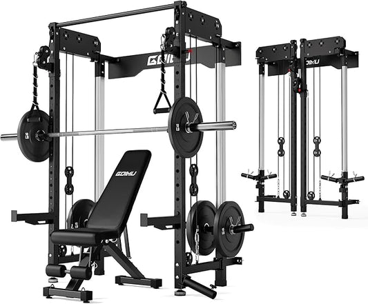 WM3-V4 Folding Squat Rack, Wall Mounted Power Rack with Dual Independent Pulley System, Functional Trainer with 5 Adjustable Function Modes for Space Saving