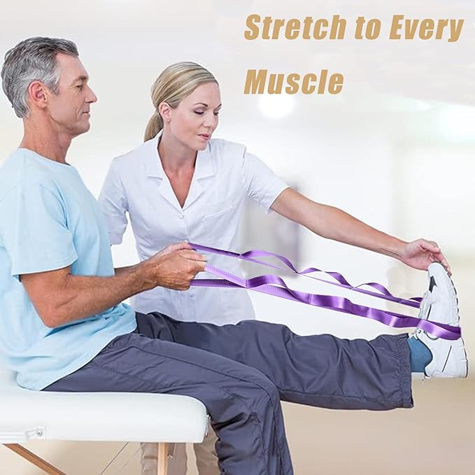 Oak-Sports Stretching Strap Yoga Strap for Physical Therapy with 10 Loops, Yoga Straps for Stretching, Upgraded Non-Elastic Stretch Band for Pilates, Dance and Gymnastics with Workout Guide