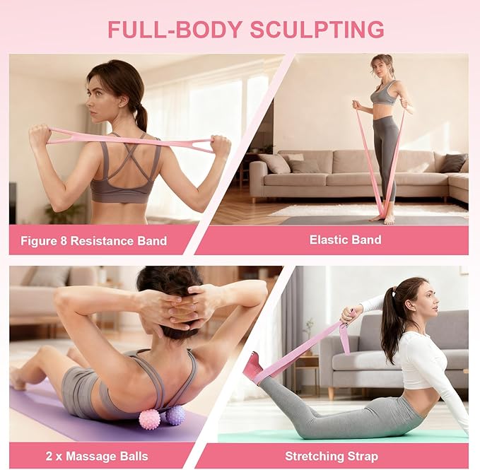 Home Pilates Kit for Women - 14 Pcs Pilates Equipment Set with Pilates Ring and Ball, 5 Resistance Bands Etc Accessories for Beginners Home Workouts - Includes Workout Guide