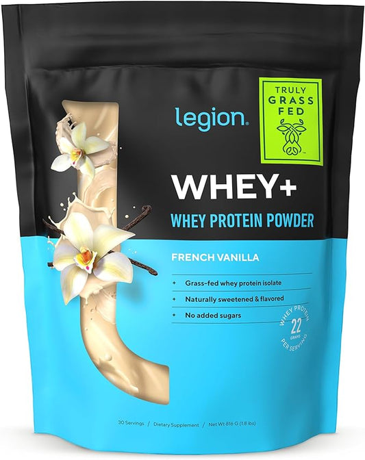 LEGION Whey+ Protein Whey Isolate from Grass Fed Cows - Whey Protein Isolate Powder Low Calorie, Non-GMO, Sugar Free, Lactose and Gluten Free, All Natural Protein Powder for Men & Women, 30 Servings