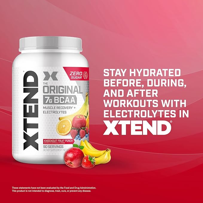 XTEND Original BCAA Powder Knockout Fruit Punch | Sugar Free Post Workout Muscle Recovery Drink with Amino Acids | 7g BCAAs for Men & Women | 90 Servings