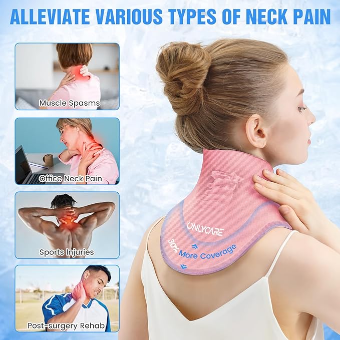 ONLYCARE Neck Ice Pack Wrap Gel - Upgraded Shoulder Ice Packs for Injuries Reusable, Hot and Cold Compress Ice Packs for Neck, Relief of Pain, Swelling, Sprains, Office Pressure