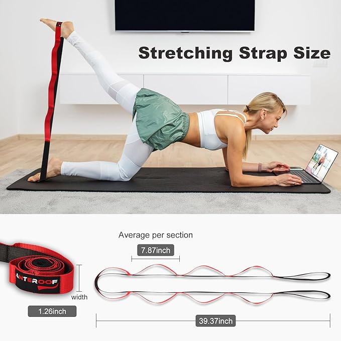 Durable Non-Elastic Stretch Strap for Physical Therapy and Yoga, 10 Loops Stretching Band for Pilates, Flexibility, Exercise - Ideal for Men & Women