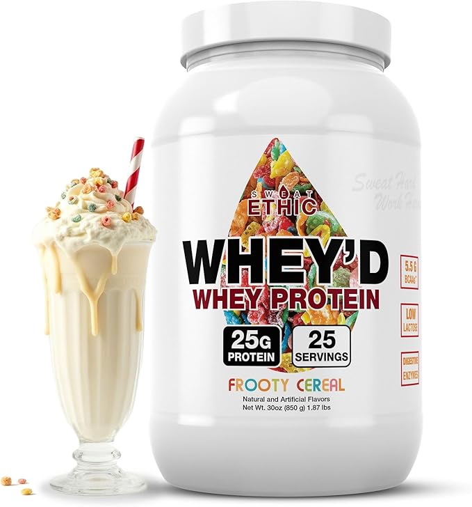 Sweat Ethic Whey'd Protein Powder, 25 G Whey Protein Blend with Concentrate (30 Ounce, Frooty Cereal)