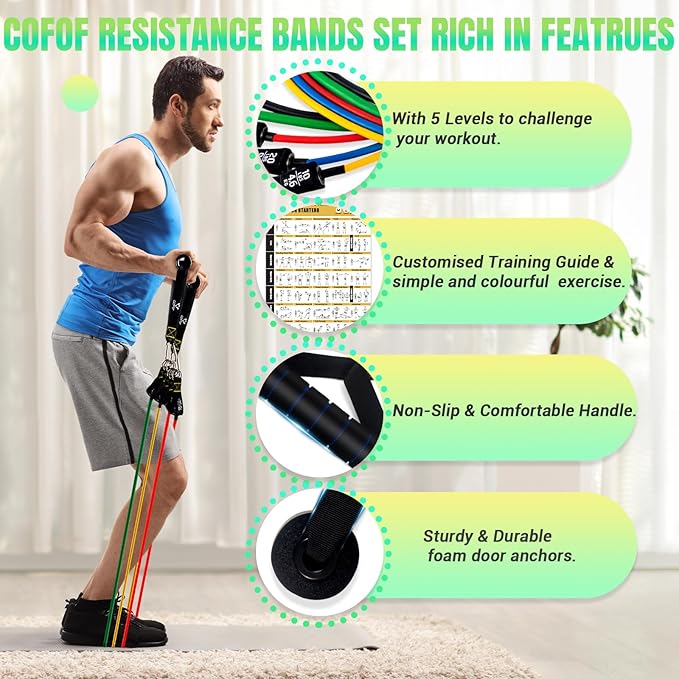 Resistance Bands Set with Yellow Handles, Exercise/Workout/Fitness Bands with Door Anchor, Legs Ankle Straps for Resistance Training,Physical Therapy,Home Gym Workout