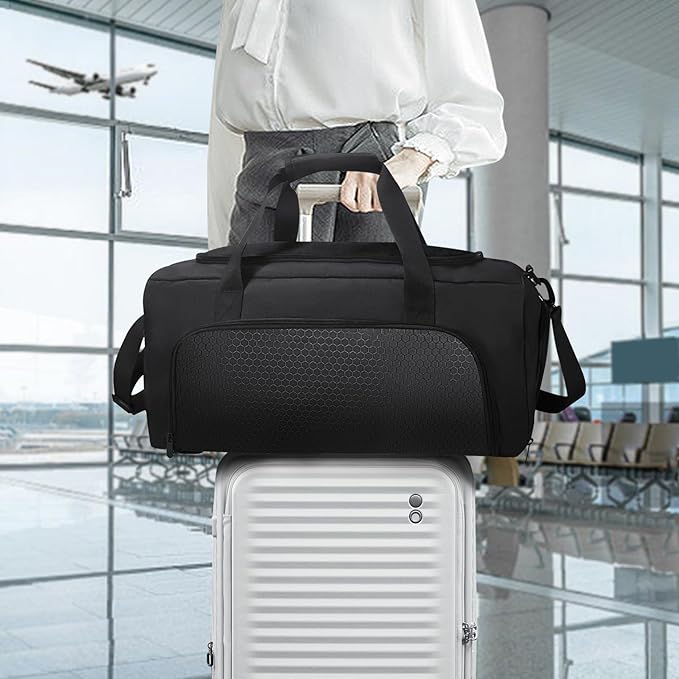 Gym Sports Duffle Bag for Men, Athletic Workout Bag, 20" Medium Duffel Bag with Wet Pocket & Shoe Compartment Black