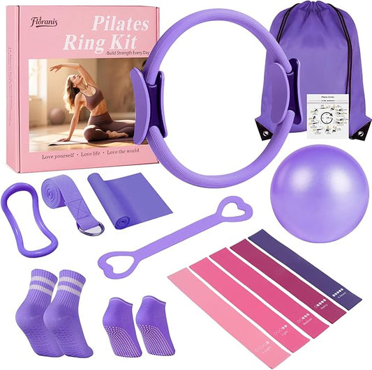 Home Pilates Essentials Kit for Women Pink Ring and Ball Pilates Set Equipment, Magic Circle with 5 Resistance Bands Premium Accessories Kits for Starter Toning Workouts at Home