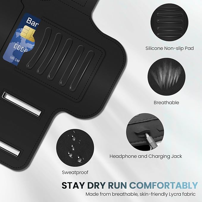 PORTHOLIC 2025 Running Armband Water Resistant Sports Phone Holder Case with Extension Strap, Key Card Slot Up to 6.9" Phone for iPhone 17/16/15/14/13 Plus Air Pro Max XR/XS, Galaxy S25/24/S10