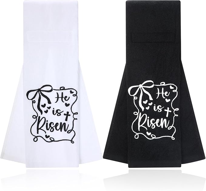 Shimeyao 2 Pcs Christian Cross Football Pitching Towel with Hook and Loop Closure, Cotton Quarterback Sports Towel with Bible Cross for Football Jesus Faith White and Black