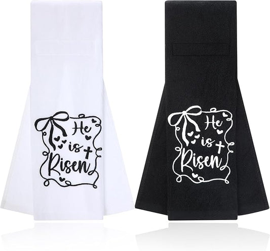 Shimeyao 2 Pcs Christian Cross Football Pitching Towel with Hook and Loop Closure, Cotton Quarterback Sports Towel with Bible Cross for Football Jesus Faith White and Black