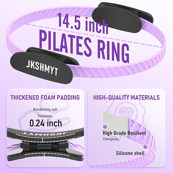 JKSHMYT Silicone Pilates Ring-14.5" Home Pilates kit with Padded Handles, Mini Ball, Resistance Bands, Guide & Bag, Better me Pilates Essentials Circle Set for Workouts Women