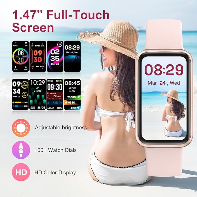 Fitness Tracker,Smart Watch with 24/7 Heart Rate Blood Oxygen Sleep Monitor,1.47" HD Touchsreen with Step & Calorie Counter 100+ Sport Modes Health Activity Trackers for Men and Women (Pink)