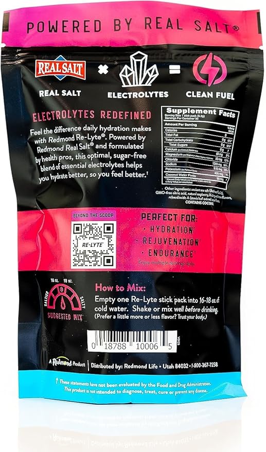 REDMOND Re-Lyte Hydration Electrolyte Powder Mix (Mixed Berry) 30 Stick Pack