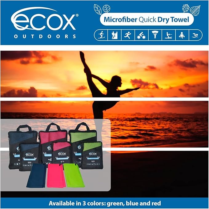 ecox Outdoors Microfiber Towel Fast Drying Soft Feel Fast Action Drying for Gym Beach Outdoors Travel Yoga Camping Compact Size 1 Piece 24x48 in Green MFT1P24G