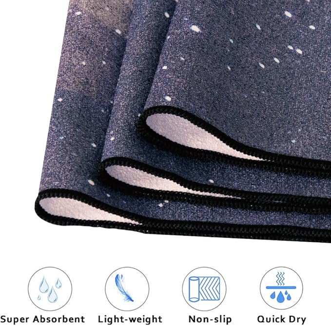 QiyI Yoga Mat Towel with Corner Pockets, Non Slip Sweat Absorbent Hot Yoga Towels, Soft Yoga Blankets with Travel Bag, Skidless Mat Cover for Workout, Gym, Fitness - 70"x26", Moon Cycle