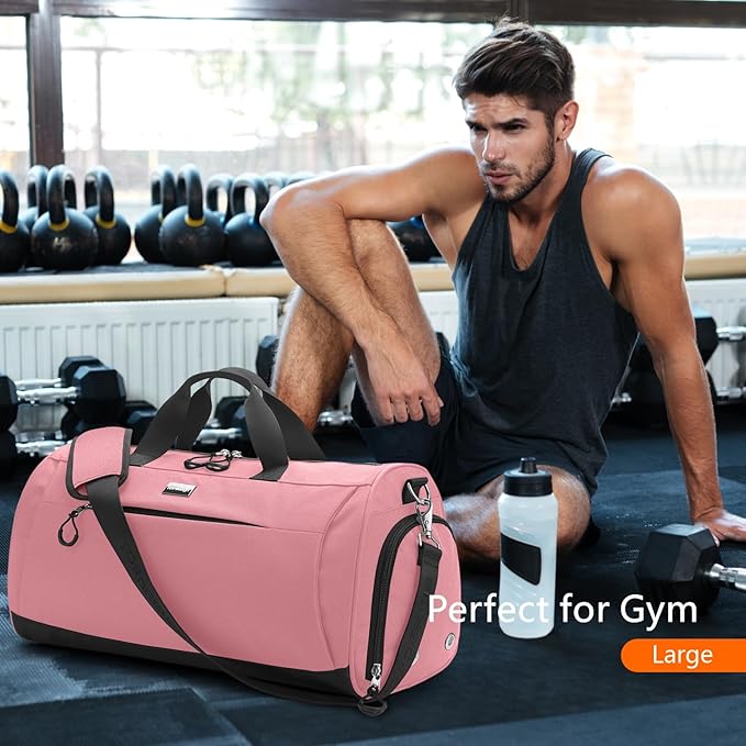 TOPDesign Gym Bag for Women & Men, Unisex Duffel Bag with Shoe Compartment & Wet Pocket for Travel Sports Gym (M Pink)