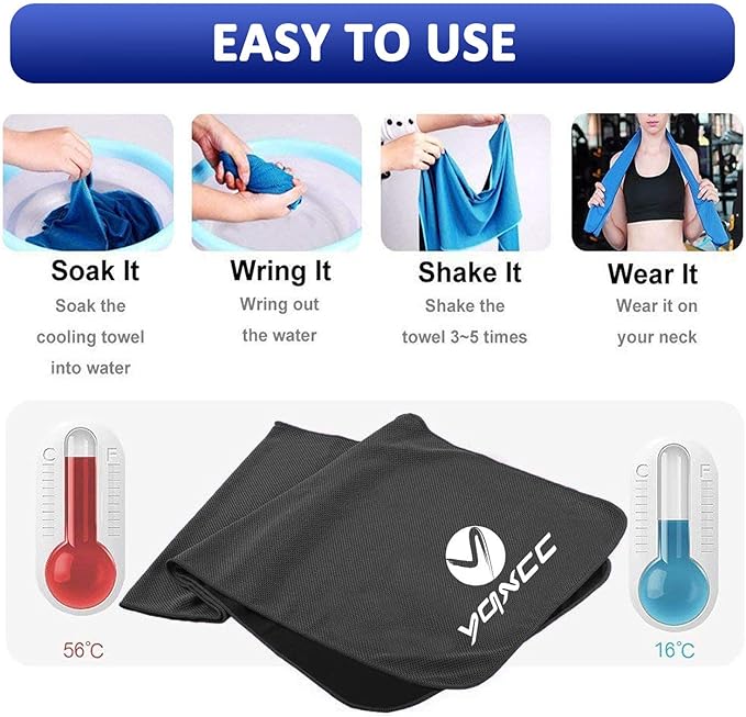 YQXCC 4 Pack Cooling Towels | 40"x12" | Cool for Neck and Face | Microfiber Soft Breathable Chilly | for Yoga, Sport, Golf, Gym, Camping, Running & More Activities