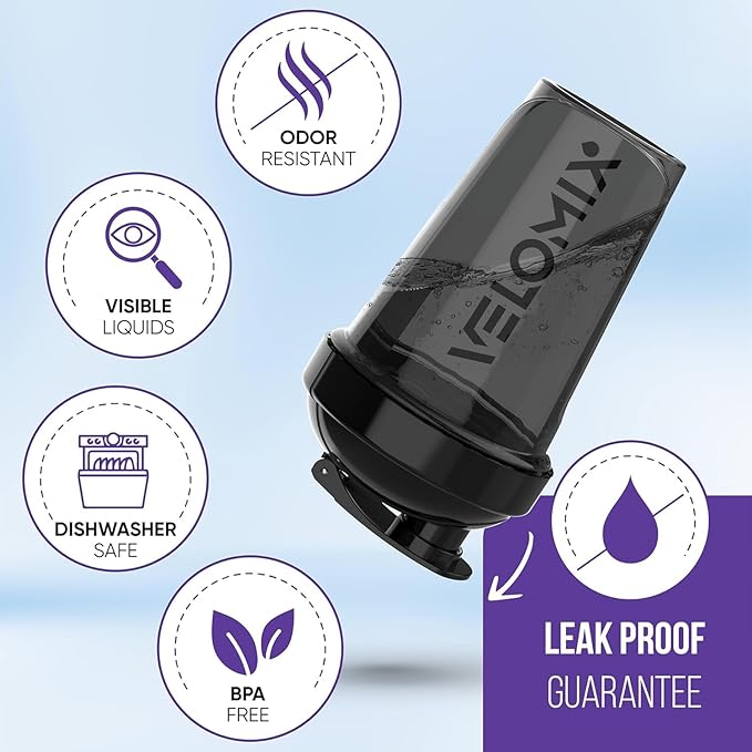 VELOMIX -2 Pack- 20 oz Protein Shaker Bottles for Protein Mixes - 2x Wire Whisk | Leak Proof Shaker Cups for Protein Shakes and Pre Workout | Protein Shaker Bottle Pack (Onyx Set)