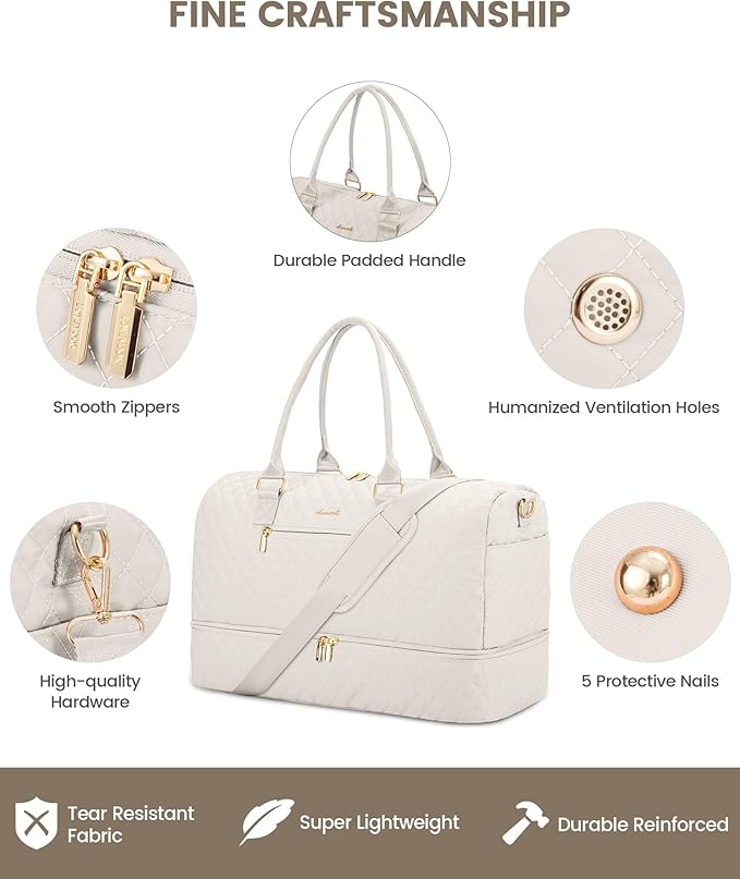 LOVEVOOK Travel Duffle Bag for Women, Weekender Overnight Bag with Shoe Compartment, Carry on Bag with Toiletry Bag, Gym Duffel Bag with Wet Pocket, Hospital Bags for Labor and Delivery 3 Pcs Set