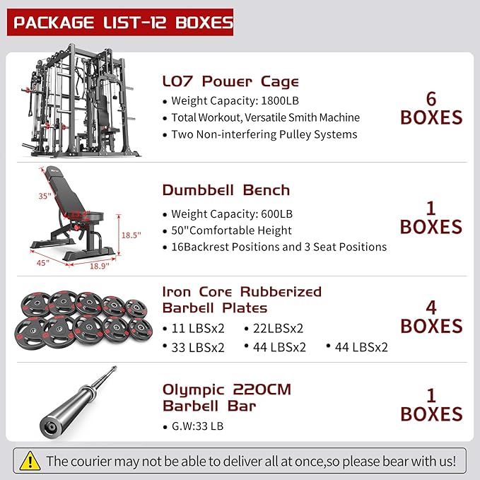 Smith Machine with Cable Crossover System, Multi-Function Squat Rack Power Cage for Home Gym, Power Rack and Packages Weight Sets