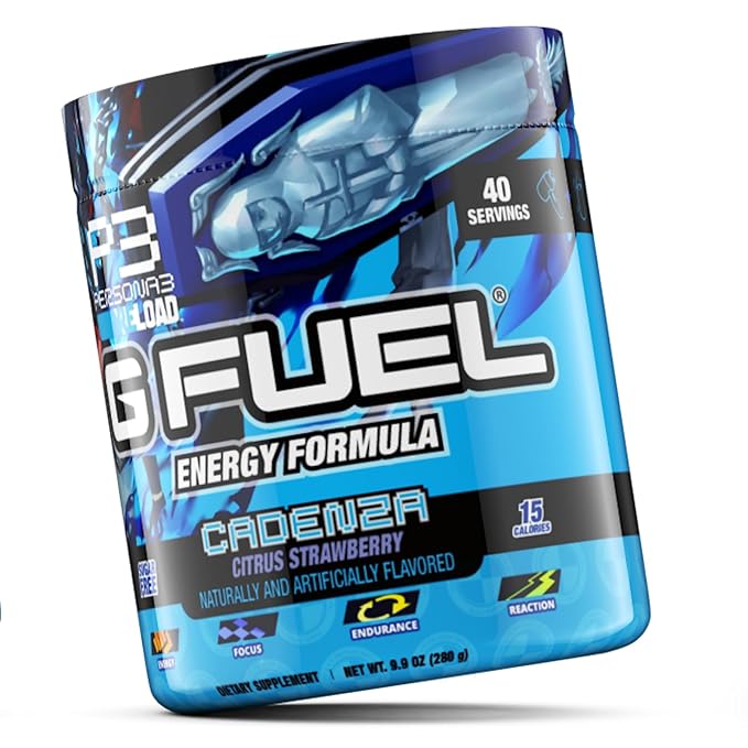 G Fuel Cadenza Energy Drink Powder, Pre Workout Caffeine Mix for Gaming, Sugar Free Focus Amino, Vitamin + Antioxidants, 9.9oz (Citrus Strawberry, 40 Servings)