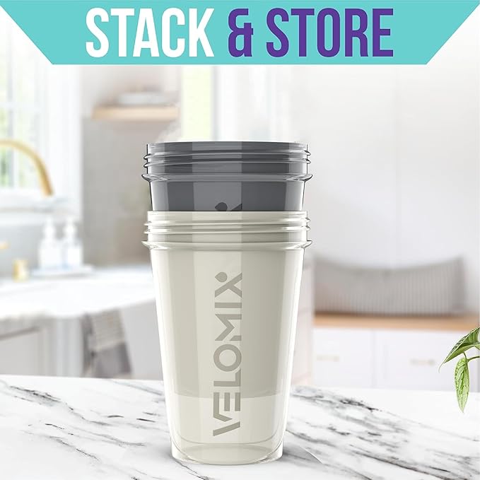 VELOMIX -2 Pack- 20 oz Protein Shaker Bottles for Protein Mixes - 2x Wire Whisk | Leak Proof Shaker Cups for Protein Shakes and Pre Workout | Protein Shaker Bottle Pack (Gray/White)