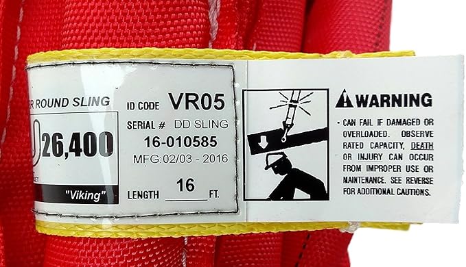 USA Made VR5 X 16' Red Slings 4'-30' Lengths in Listing, Double PLY Cover Endless Round Poly Lifting Slings, 13,200 lbs Vert, 10,560 lbs Choker, 26,400 lbs Basket (USA Polyester) (16 FT)