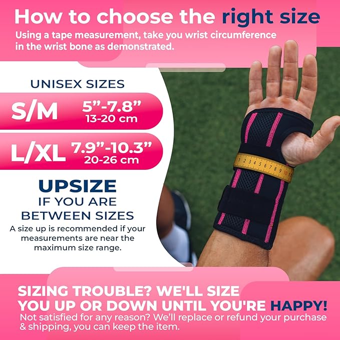 DR. BRACE Adjustable Wrist Brace Night Support for Carpal Tunnel, Doctor Developed, Upgraded with Double Splint & Therapeutic Cushion,Hand Brace for Pain Relief,Injuries,Sprains (S/M Left Hand, Black-Pink)