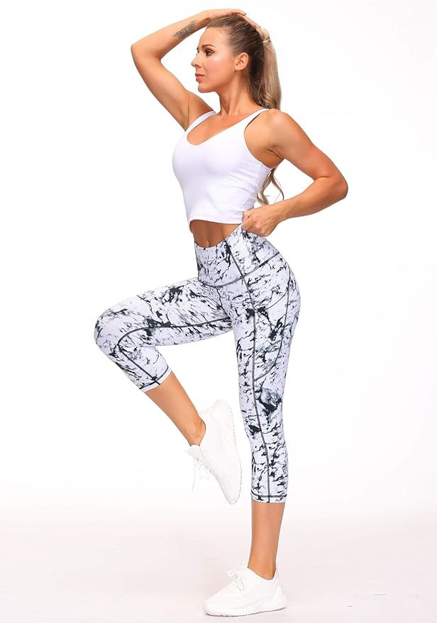 THE GYM PEOPLE Thick High Waist Capris Yoga Pants with Pockets, Tummy Control Workout Running Yoga Leggings for Women
