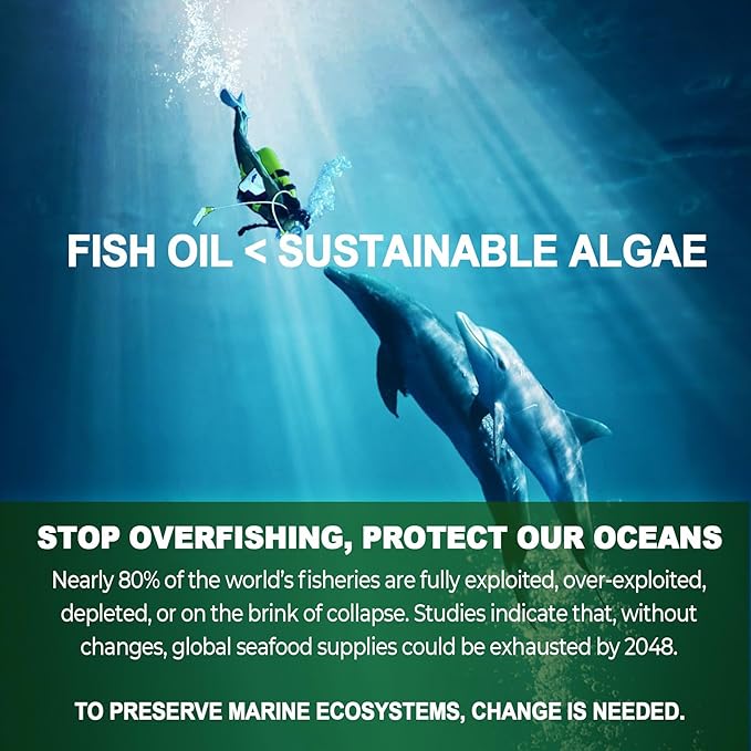 Omega 3 Gummies 2200mg from Algae Oil (DHA 640mg & EPA 290mg) for Women & Men, Vegan Omega 3 Fish Oil Alternative, w/CoQ10, Astaxanthin, Vitamin A, E, D3 for Brain, Eye, Antioxidant, Sugar Free, 1Pack