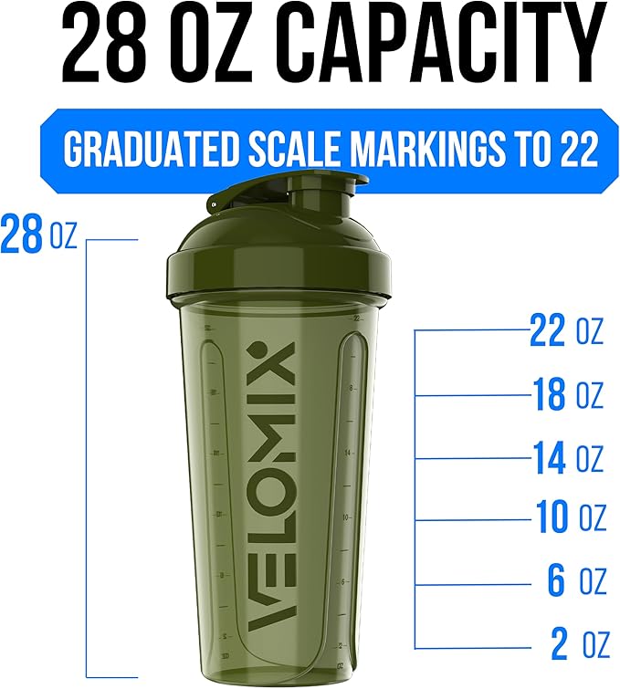 VELOMIX -2 Pack- 28 oz Protein Shaker Bottles for Protein Mixes - 2x Wire Whisk | Leak Proof Shaker Cups for Protein Shakes | Protein Shaker Bottle Pack | Shakers for Protein Shakes-Green&Black