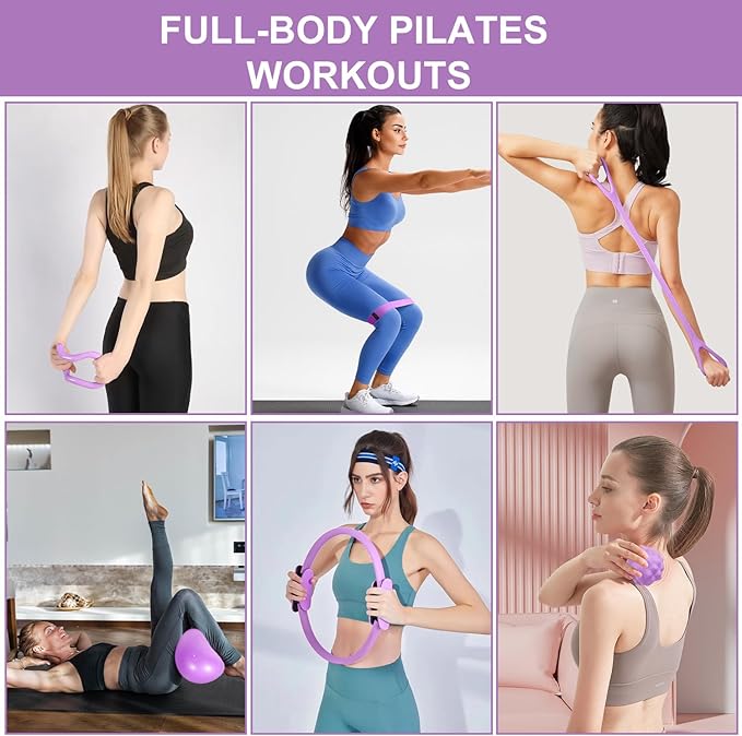 Pilates Ring Set with Resistance Bandsβ Anti-Slip Magic Circle Pilates Ring for Home Workouts, Full-Body Toning, Strength Training for Women 14PCS