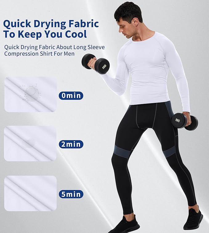 Compression Shirt Men Long Sleeve Quick Dry T-Shirt Athletic Workout Base Layer Running Sports Gym Undershirts