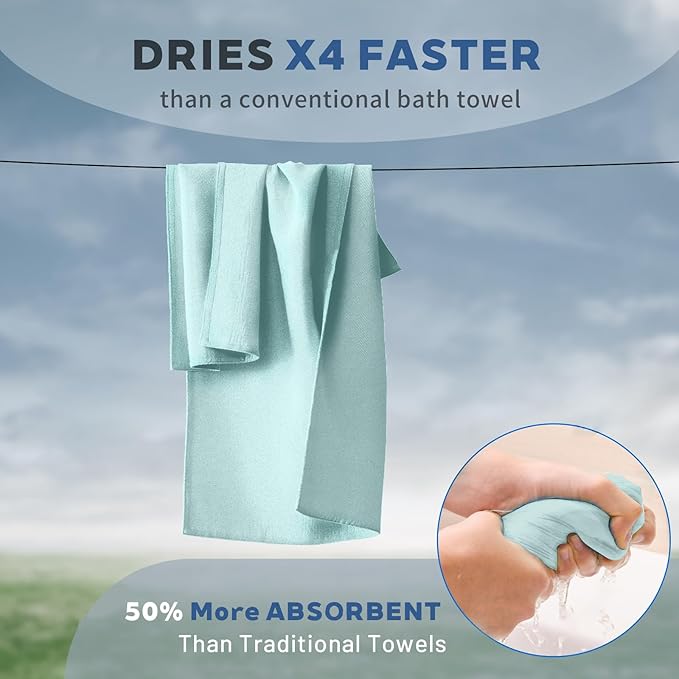Tian qing Microfiber Towel Set, 2 Pieces, Fast Drying, Soft Touch, Lightweight, Multiple Sizes for Beach, Camping, Gym,Hiking,Yoga,Swimming,Travel (Wathet, Medium)
