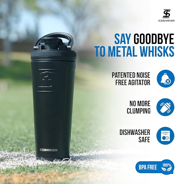Ice Shaker Insulated Stainless Steel Shaker Bottle | 26oz, Royal | Cold for 30+ Hours | Insulated Cup with Twist-on Agitator | Odor-Free Bottle for Protein Shakes, Water, Smoothies, Cocktails