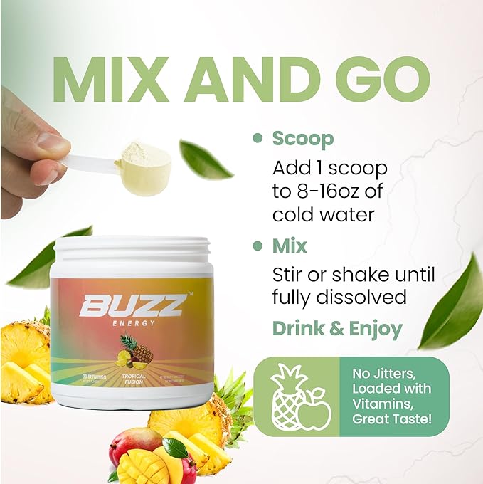 Energy Drink Powder - Energy Boost Drink Mix - Sugar-Free Energy with Antioxidants - Morning Kickstart and Sports Nutrition Endurance Product - 30 Servings, 8 Ounces (Tropical Fusion)