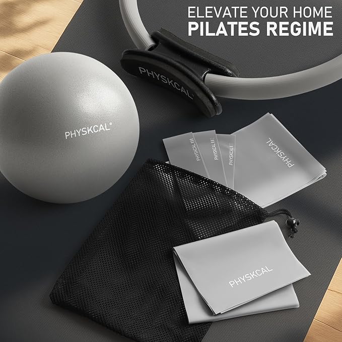 Pilates Kit, 15-Inch Pilates Ring with 1x Core Ball, 3X Resistant Loops and 2X Flex Bands, Home Pilates on Mat Essential Kit