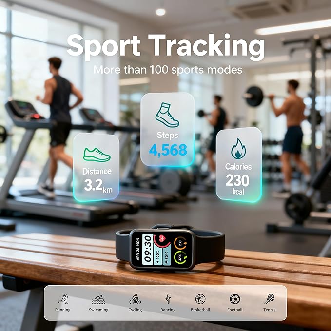 Fitness Tracker Watch for Women & Men, 1.47" HD with Bluetooth, 24/7 Heart Rate & Blood Oxygen Monitor, Sleep & Step Counter, 100+ Sports Modes, IP68 Waterproof, Compatible with Android iOS White