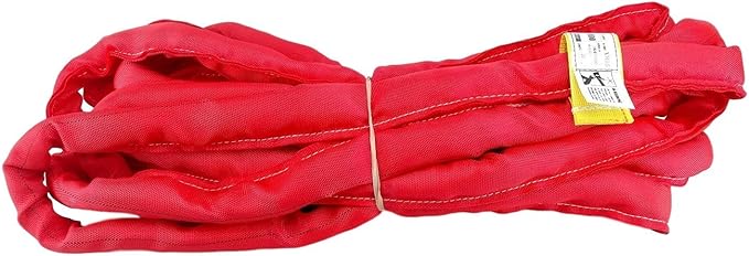 USA Made VR5 X 25' Red Slings 4'-30' Lengths in Listing, Double PLY Cover Endless Round Poly Lifting Slings, 13,200 lbs Vert, 10,560 lbs Choker, 26400 lbs Basket (USA Polyester) (25 FT)