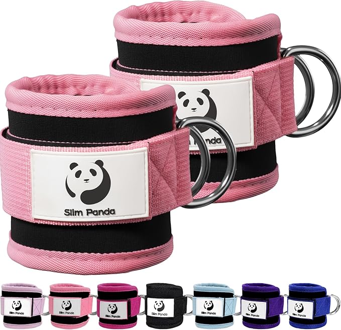 Slim Panda Ankle Strap for Cable Machine,Ankle Cuff for Kickbacks, Booty Hip Abductors,Glute Workouts, Leg Extensions, Curls for Men and Women, Adjustable with Double D-Rings