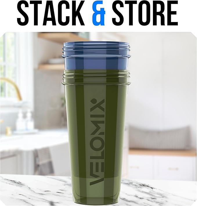 VELOMIX -2 Pack- 28 oz Protein Shaker Bottles for Protein Mixes - 2x Wire Whisk | Leak Proof Shaker Cups for Protein Shakes | Pre Workout Shaker Bottle | Shakers for Protein Shakes-Green&Blue