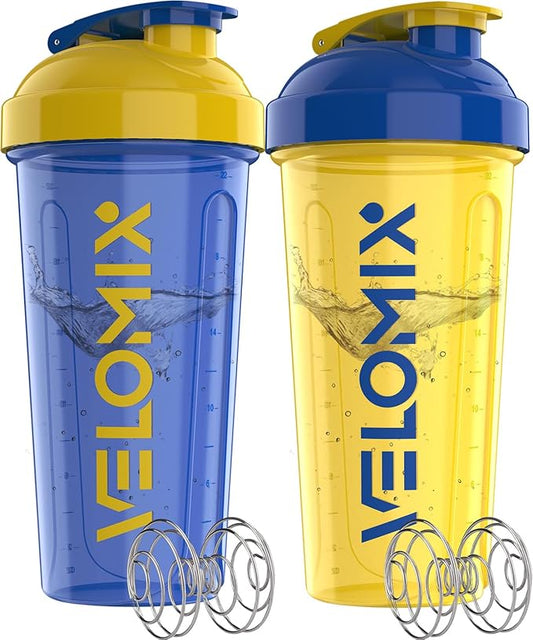 VELOMIX -2 Pack- 28 oz Protein Shaker Bottles for Protein Mixes - 2x Wire Whisk | Leak Proof Shaker Cups for Protein Shakes | Protein Shaker Bottle Pack (Stand Strong Pack)