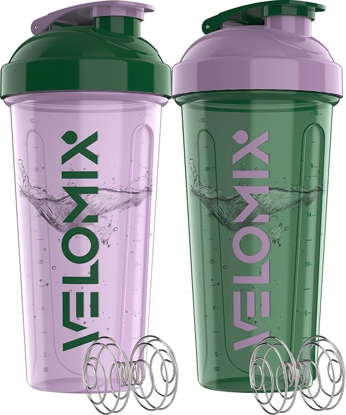 VELOMIX -2 Pack- 28 oz Protein Shaker Bottles for Protein Mixes - 2x Wire Whisk | Leak Proof Shaker Cups for Protein Shakes | Protein Shaker Bottle Pack (Flower Set)