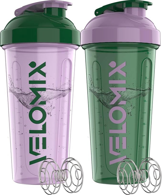 VELOMIX -2 Pack- 28 oz Protein Shaker Bottles for Protein Mixes - 2x Wire Whisk | Leak Proof Shaker Cups for Protein Shakes | Protein Shaker Bottle Pack (Flower Set)