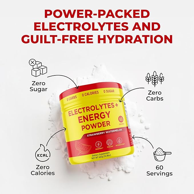 Keto Vitals Energy Powder + Electrolytes with 100mg Natural Caffeine, L Theanine & Organic Lion's Mane Extract - 60 Servings Energy Drink Powder for Workouts - Sugar Free Electrolytes