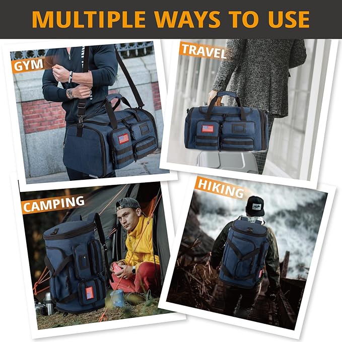 Expandable Gym Bag For Men,Tactical Large 3 in 1 Sports Duffle Bag With Shoes Compartment,Water Resistant Sports Gym Tote Bags Multi-functional Weekend Travel Backpack Overnight Bag