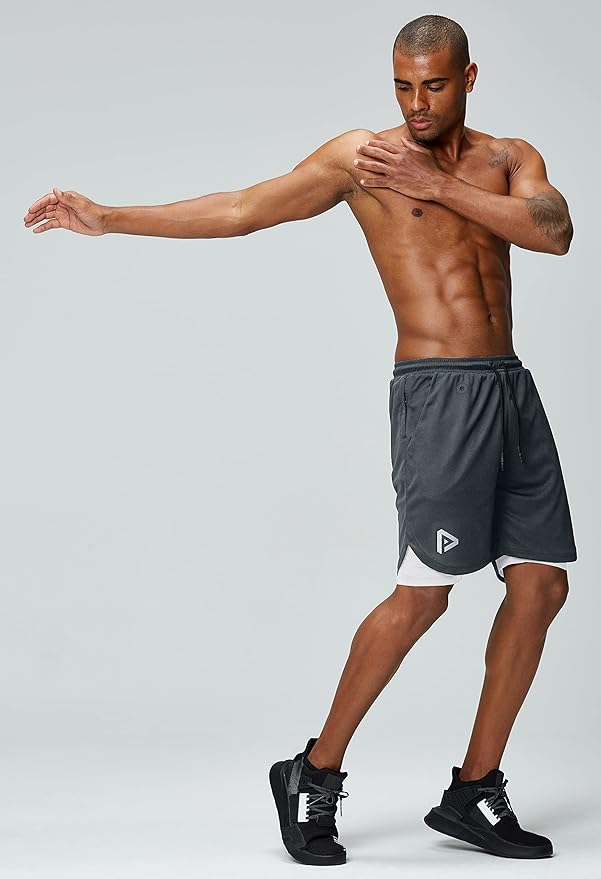 Pinkbomb Men's 2 in 1 Running Shorts Gym Workout Quick Dry Mens Shorts with Phone Pocket