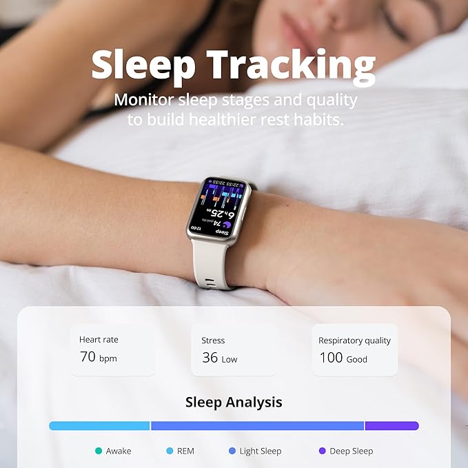 Fitness Tracker Watch for Women & Men, 1.47" HD with Bluetooth, 24/7 Heart Rate & Blood Oxygen Monitor, Sleep & Step Counter, 100+ Sports Modes, IP68 Waterproof, Compatible with Android iOS White